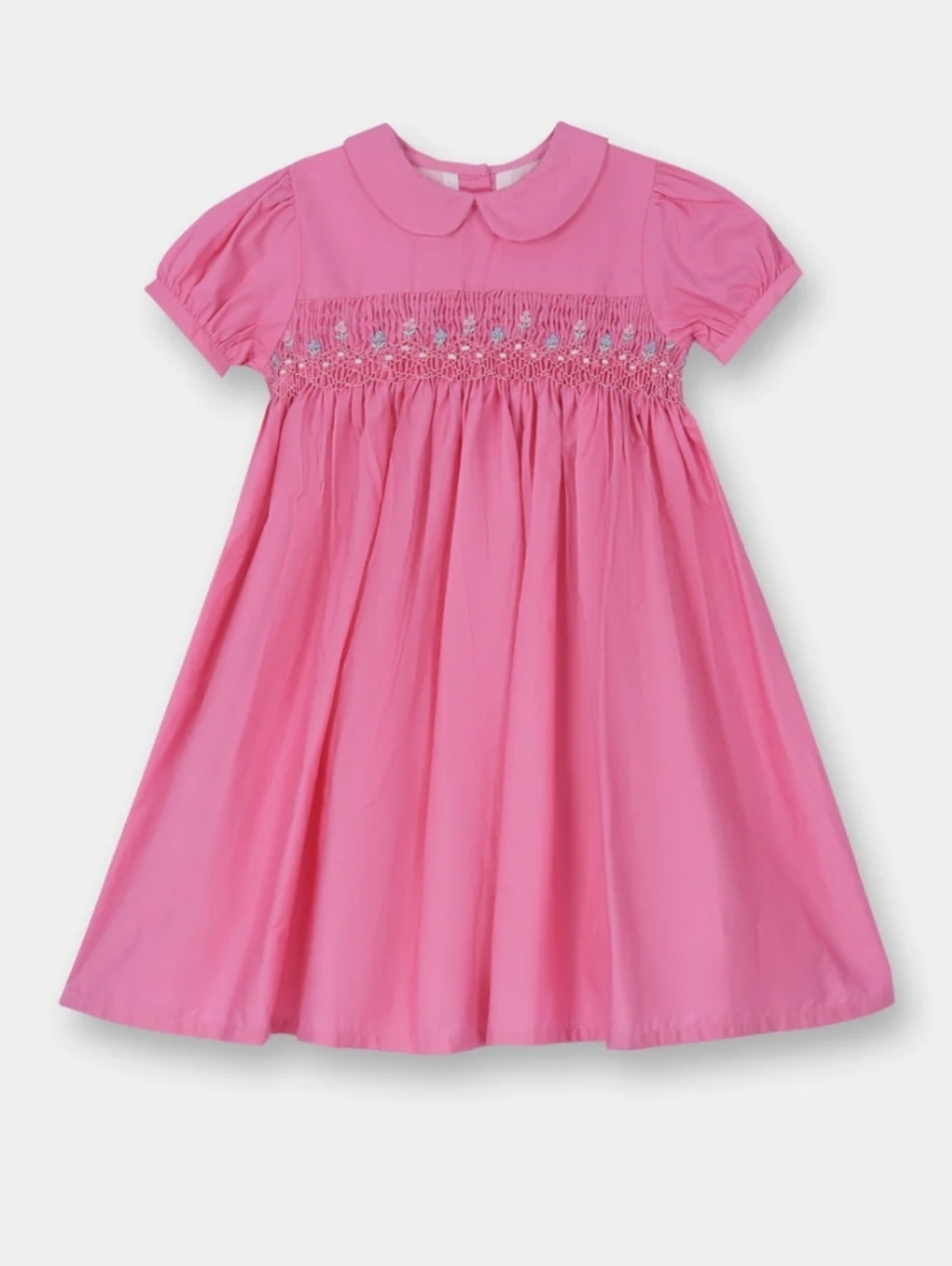 Classic Pink Smocked Peter Pan Collar Dress for Girls